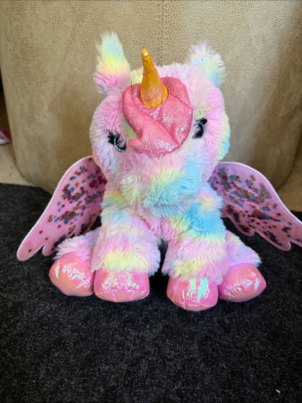 Barbie Multicolor Rainbow Unicorn Plush with Pink Shiny Horn and Wings